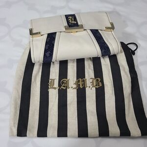 L.A.M.B. by‎ Gwen Stefani Frosted Pearl Clutch Leather Designer NWT